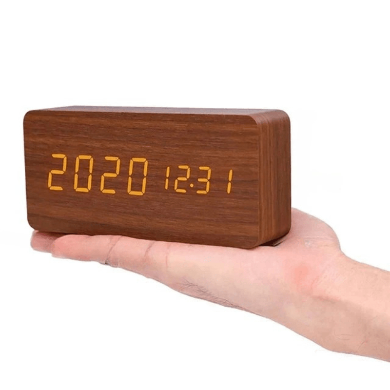 LED Wooden Desk Clock with Voice Control & Alarm Function 10