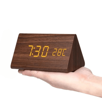 LED Wooden Desk Clock with Voice Control & Alarm Function 12