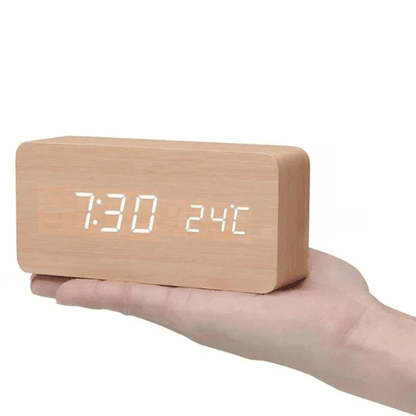 LED Wooden Desk Clock with Voice Control & Alarm Function 15