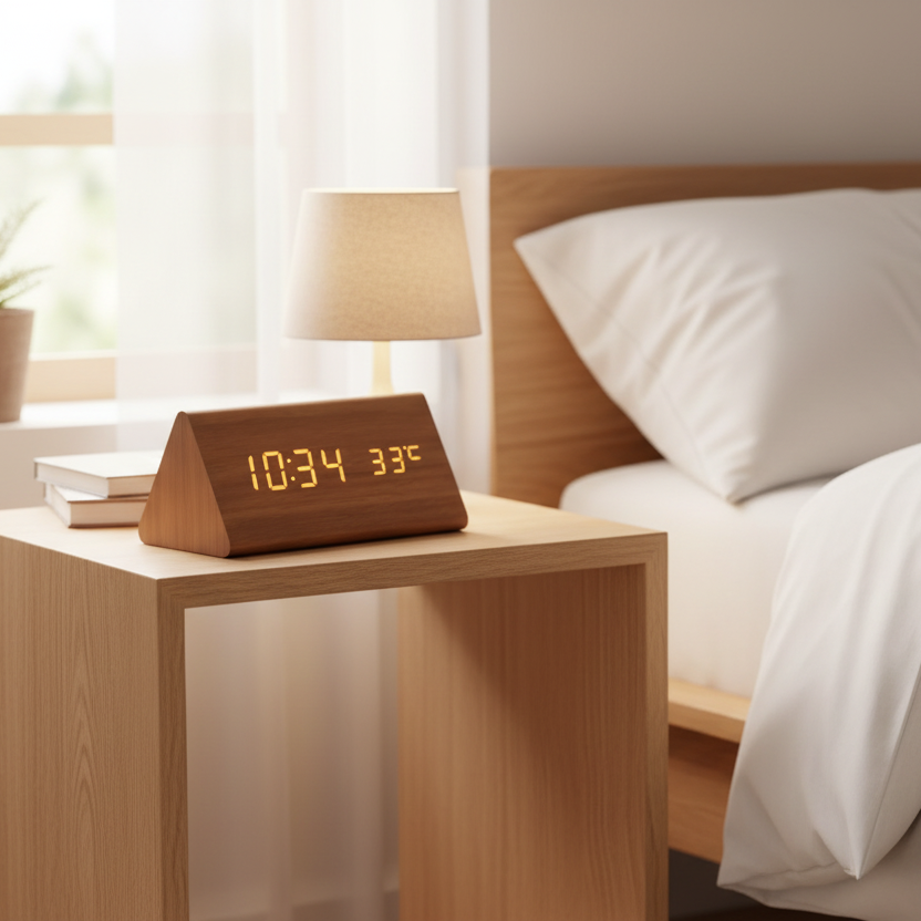 LED Wooden Desk Clock with Voice Control & Alarm Function 3