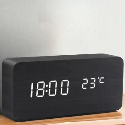 LED Wooden Desk Clock with Voice Control & Alarm Function 5