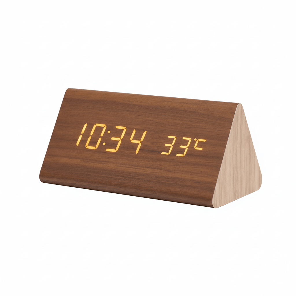 LED Wooden Desk Clock with Voice Control & Alarm Function 7