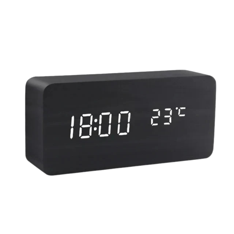 LED Wooden Desk Clock with Voice Control & Alarm Function 8
