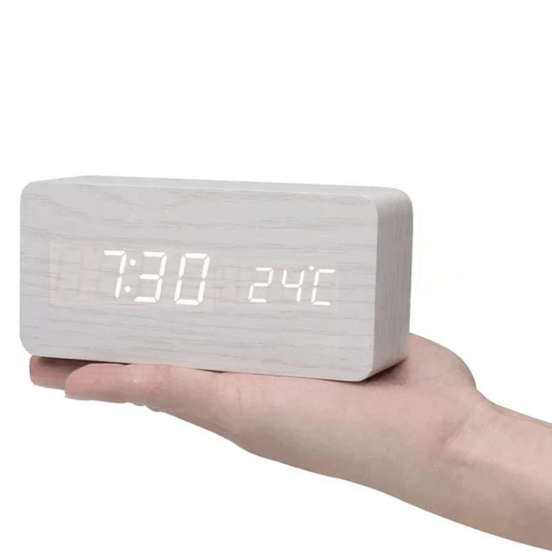 LED Wooden Desk Clock with Voice Control & Alarm Function 9