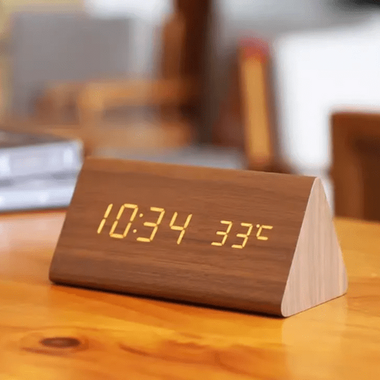 LED Wooden Desk Clock with Voice Control & Alarm Function 1