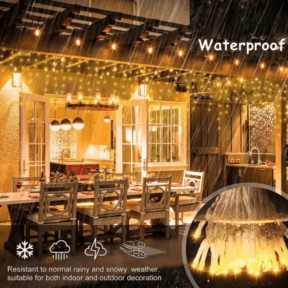LED Garden Curtain Lights – 96 LEDs, 8 Modes, IP44 Outdoor 2