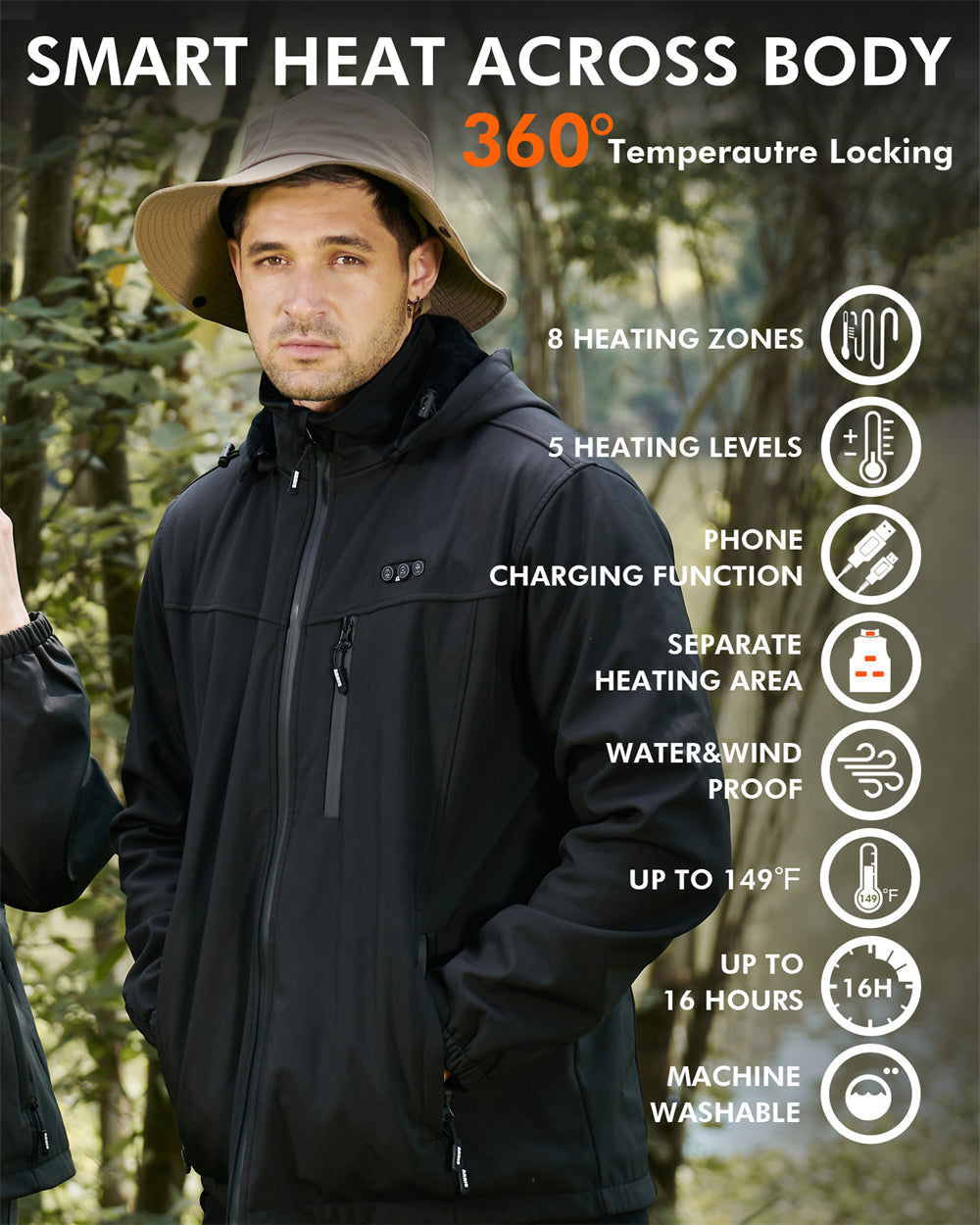 Men's Heated Jacket — 8-Zone Rechargeable Winter Coat 10