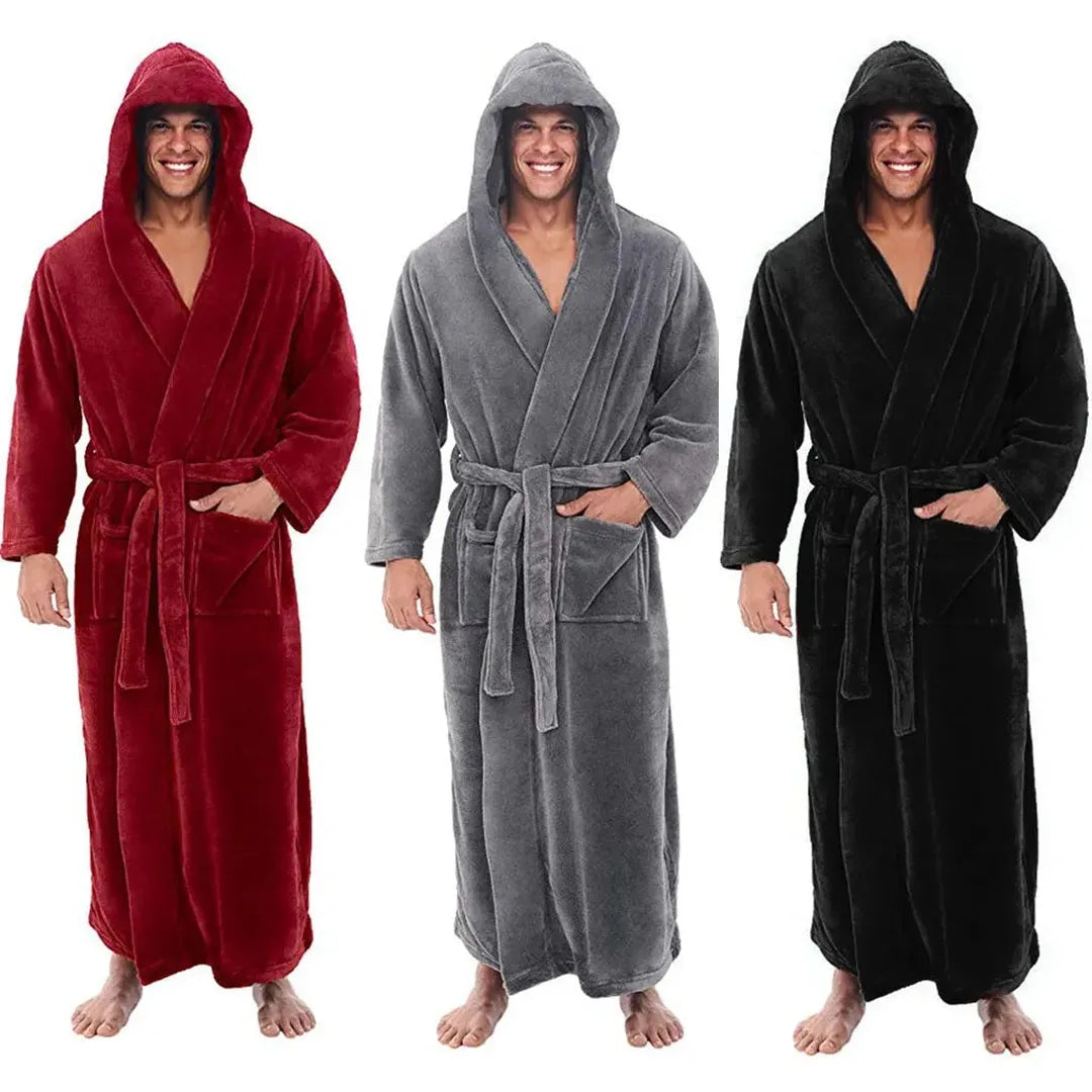 Men's Long Hooded Flannel Robe with Pocket — Homewear 2