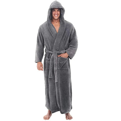 Men's Long Hooded Flannel Robe with Pocket — Homewear 4