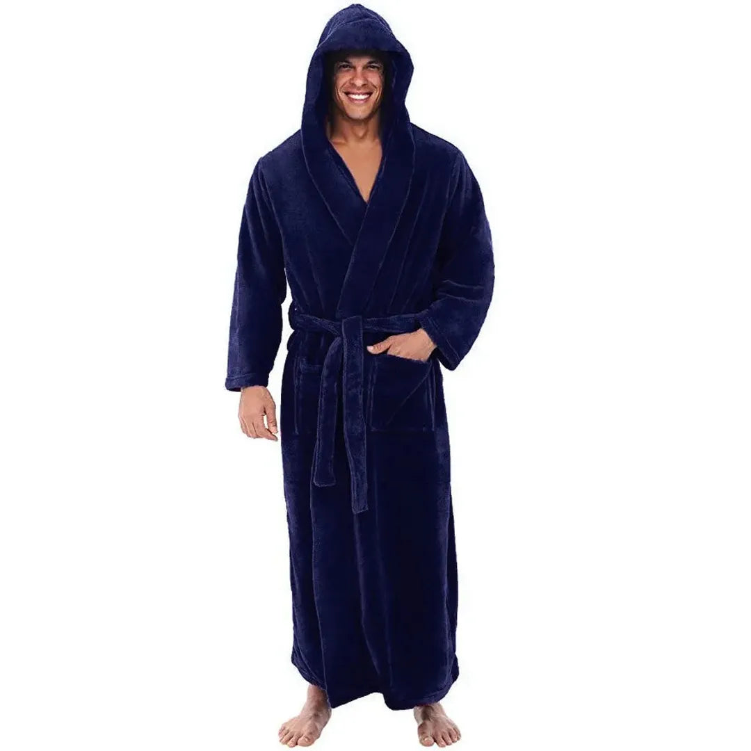 Men's Long Hooded Flannel Robe with Pocket — Homewear 6