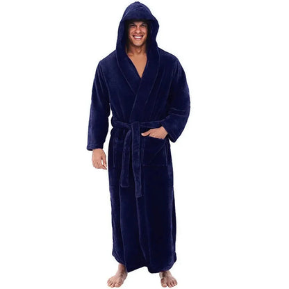 Men's Long Hooded Flannel Robe with Pocket — Homewear 6