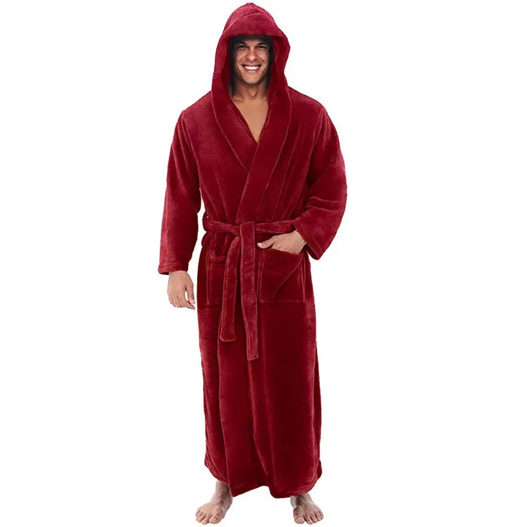 Men's Long Hooded Flannel Robe with Pocket — Homewear 1