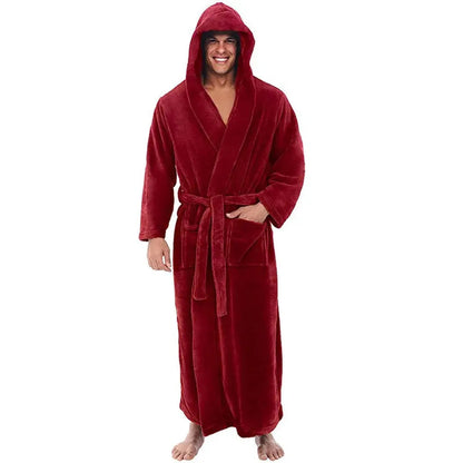 Men's Long Hooded Flannel Robe with Pocket — Homewear 1