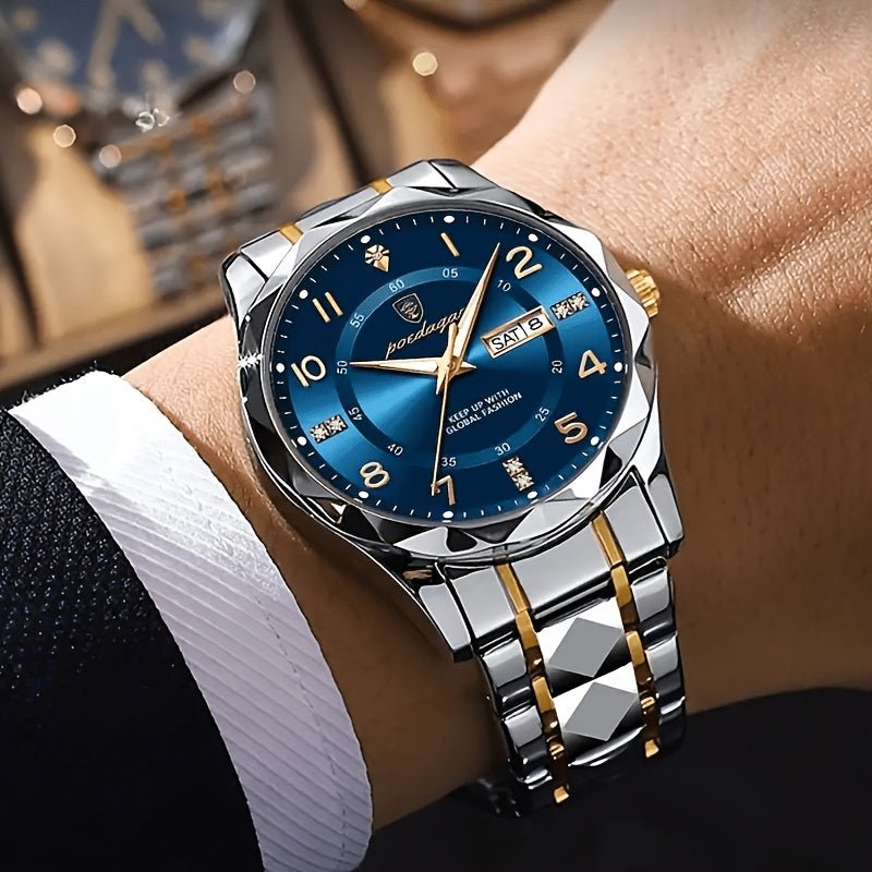 Men's Sports Watch — Blue Dial Stainless Steel Chronograph 4