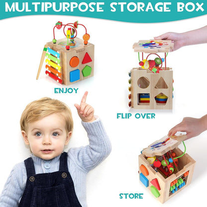 Montessori Activity Cube 8-in-1 — Wooden Toddler Learning Toy 4