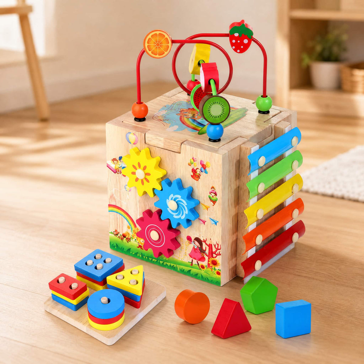 Montessori Activity Cube 8-in-1 — Wooden Toddler Learning Toy 1