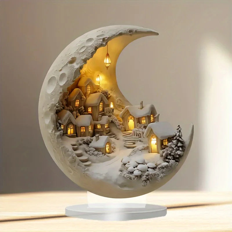 Moon Winter City Acrylic Decor — Illuminated Crescent Village 2