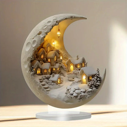 Moon Winter City Acrylic Decor — Illuminated Crescent Village 2
