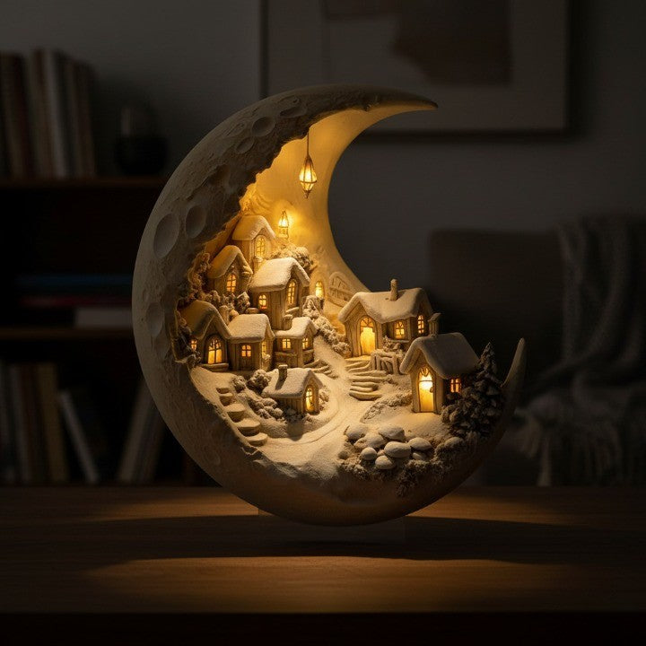Moon Winter City Acrylic Decor — Illuminated Crescent Village 4