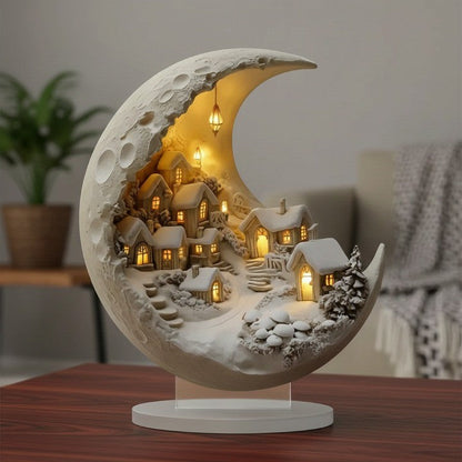 Moon Winter City Acrylic Decor — Illuminated Crescent Village 5