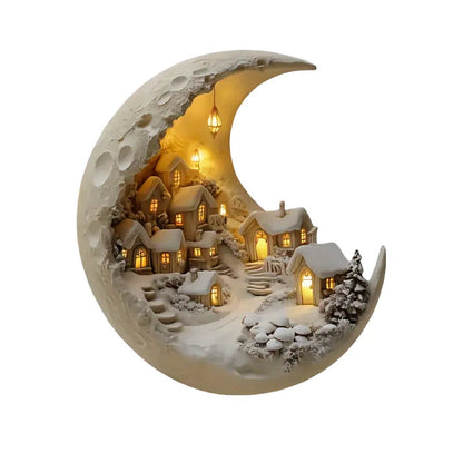 Moon Winter City Acrylic Decor — Illuminated Crescent Village 7