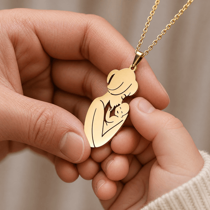 Gift for Mom — Mother & Child Pendant Necklace Steel 3
