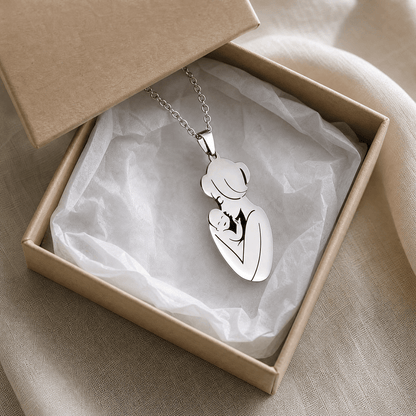 Gift for Mom — Mother & Child Pendant Necklace Steel 4