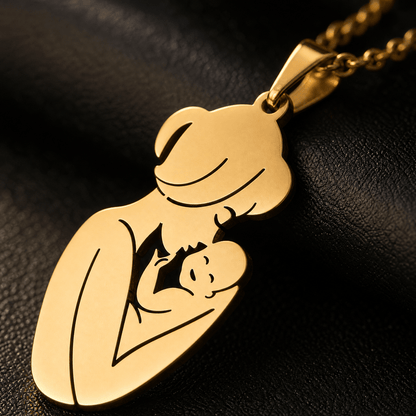 Gift for Mom — Mother & Child Pendant Necklace Steel 5
