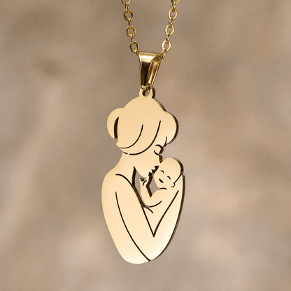 Gift for Mom — Mother & Child Pendant Necklace Steel 6