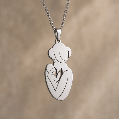 Gift for Mom — Mother & Child Pendant Necklace Steel 7