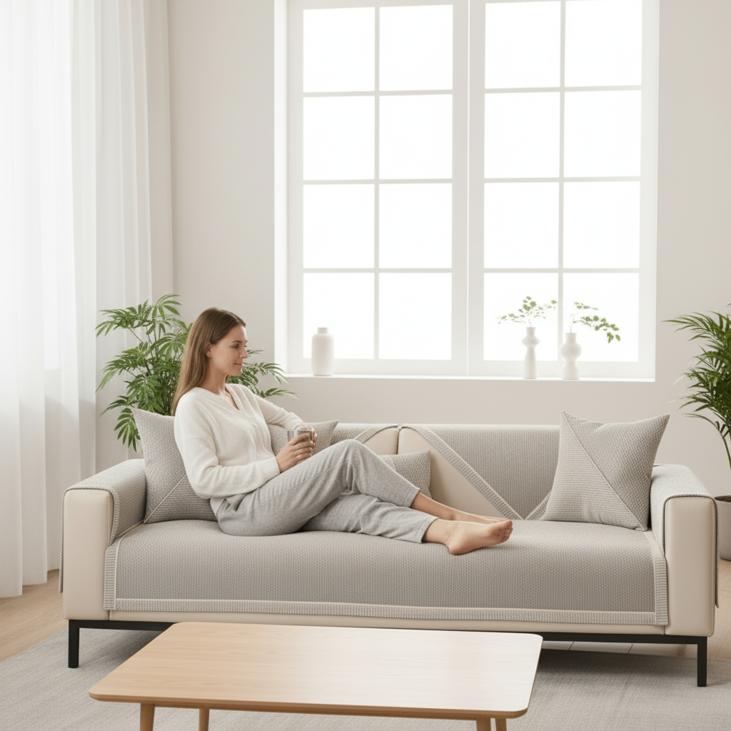 Non-Slip Cotton-Linen Sofa Throw — All-Season Couch Cover 2