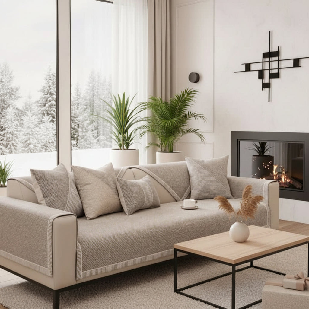 Non-Slip Cotton-Linen Sofa Throw — All Season Couch Cover 1