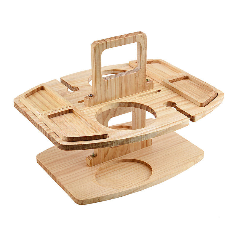 Oak Picnic Wine Table — Compact Outdoor Wine & Snack Holder 2