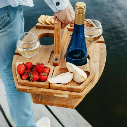Oak Picnic Wine Table — Compact Outdoor Wine & Snack Holder 4