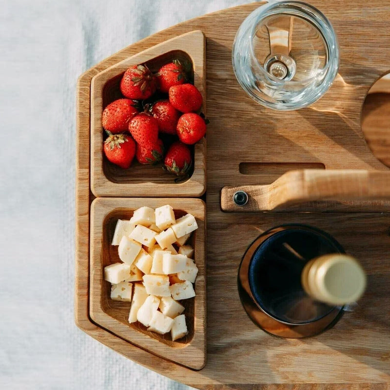 Oak Picnic Wine Table — Compact Outdoor Wine & Snack Holder 8