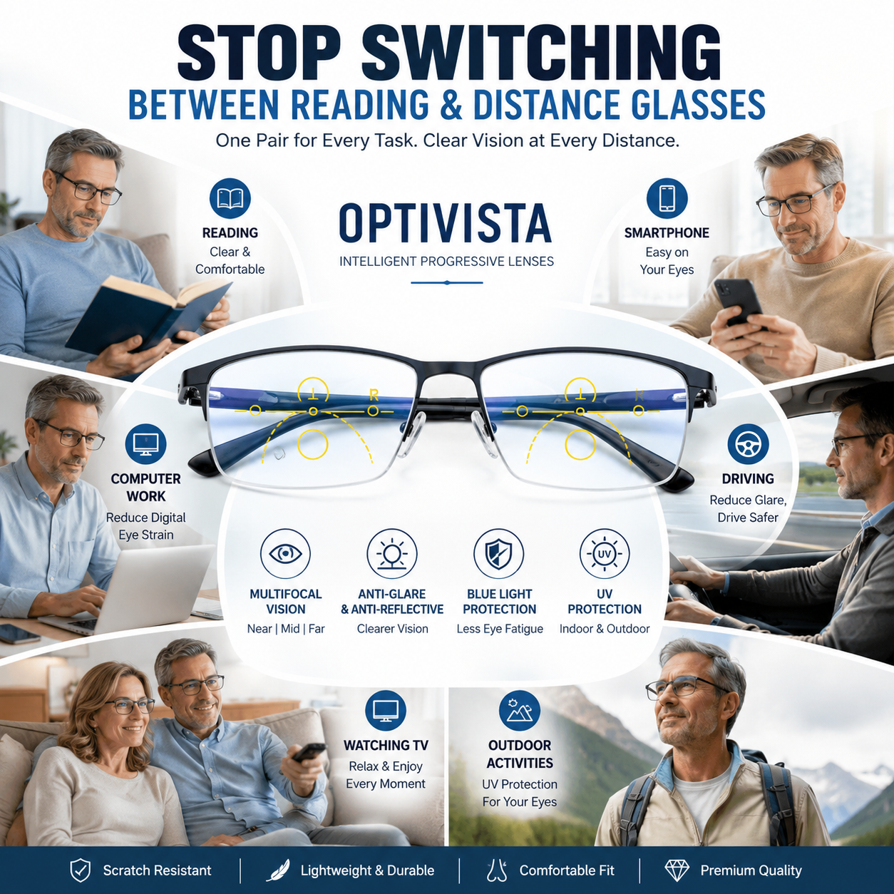 Optivista Progressive Reading Glasses — Blue Light & UV Protection 9