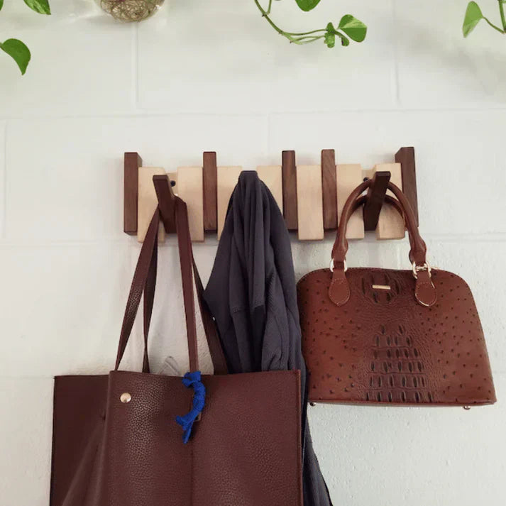 Piano Key Wooden Wall Coat Rack — Walnut & Beech Wood 10
