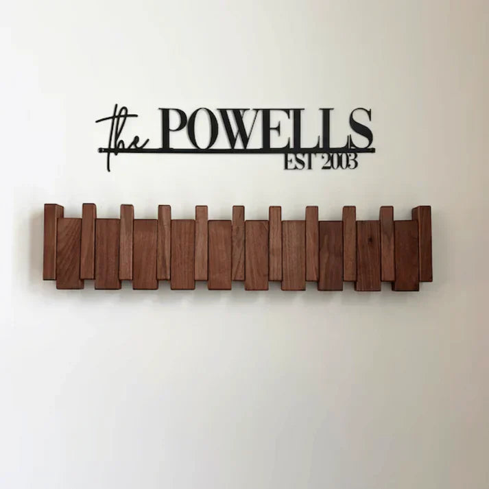 Piano Key Wooden Wall Coat Rack — Walnut & Beech Wood 1