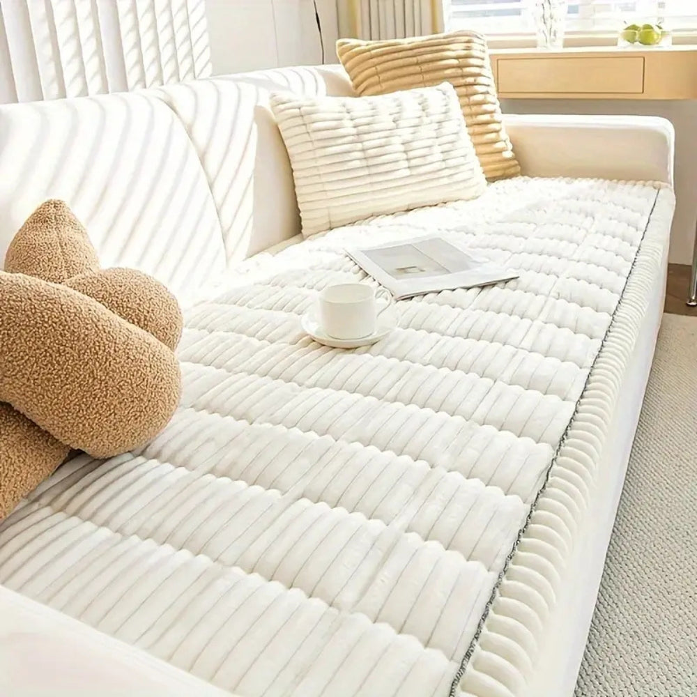 Plush Sofa Protector — Non-Slip Flannel Cover with Pleated Edges 2