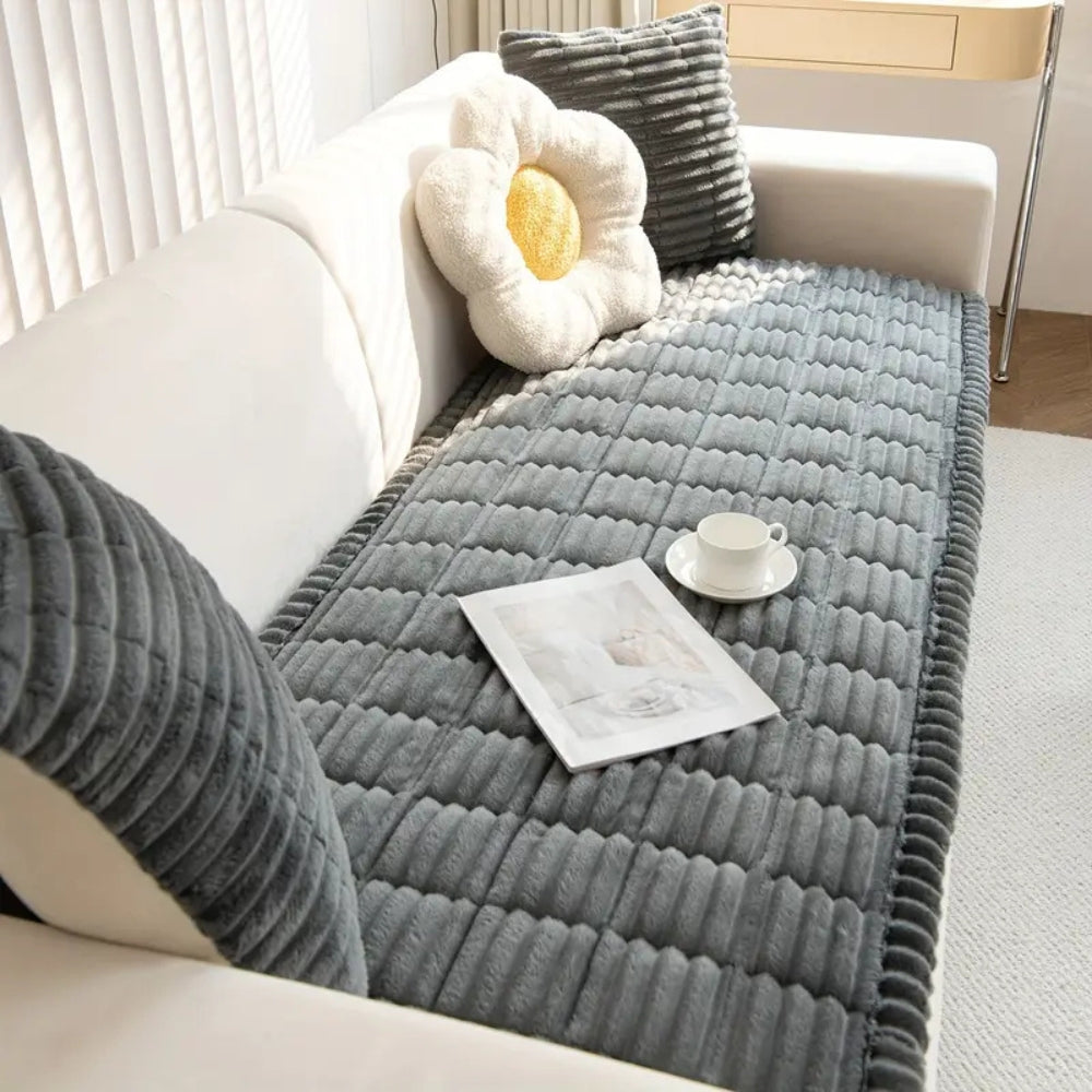 Plush Sofa Protector — Non-Slip Flannel Cover with Pleated Edges 3