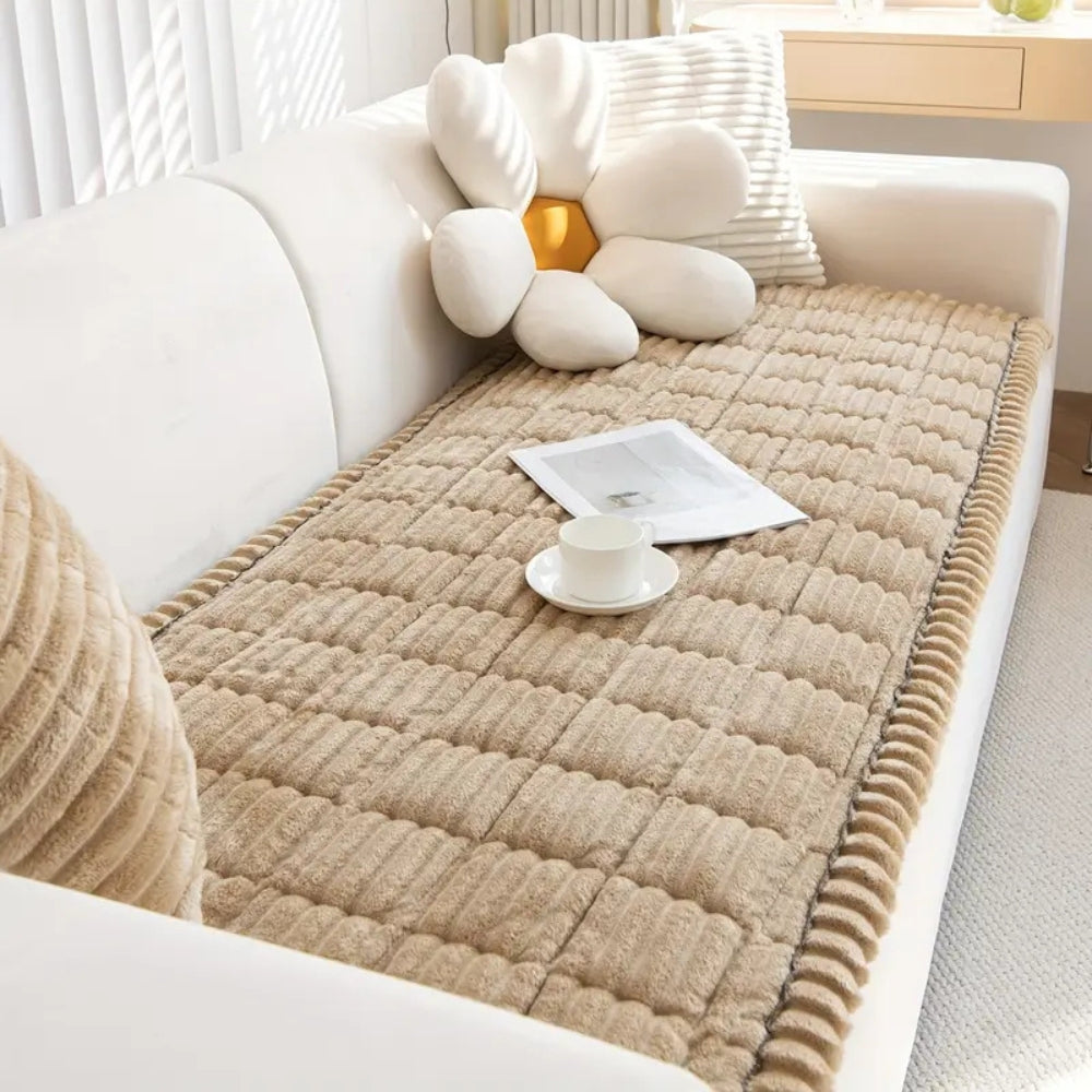 Plush Sofa Protector — Non-Slip Flannel Cover with Pleated Edges 4