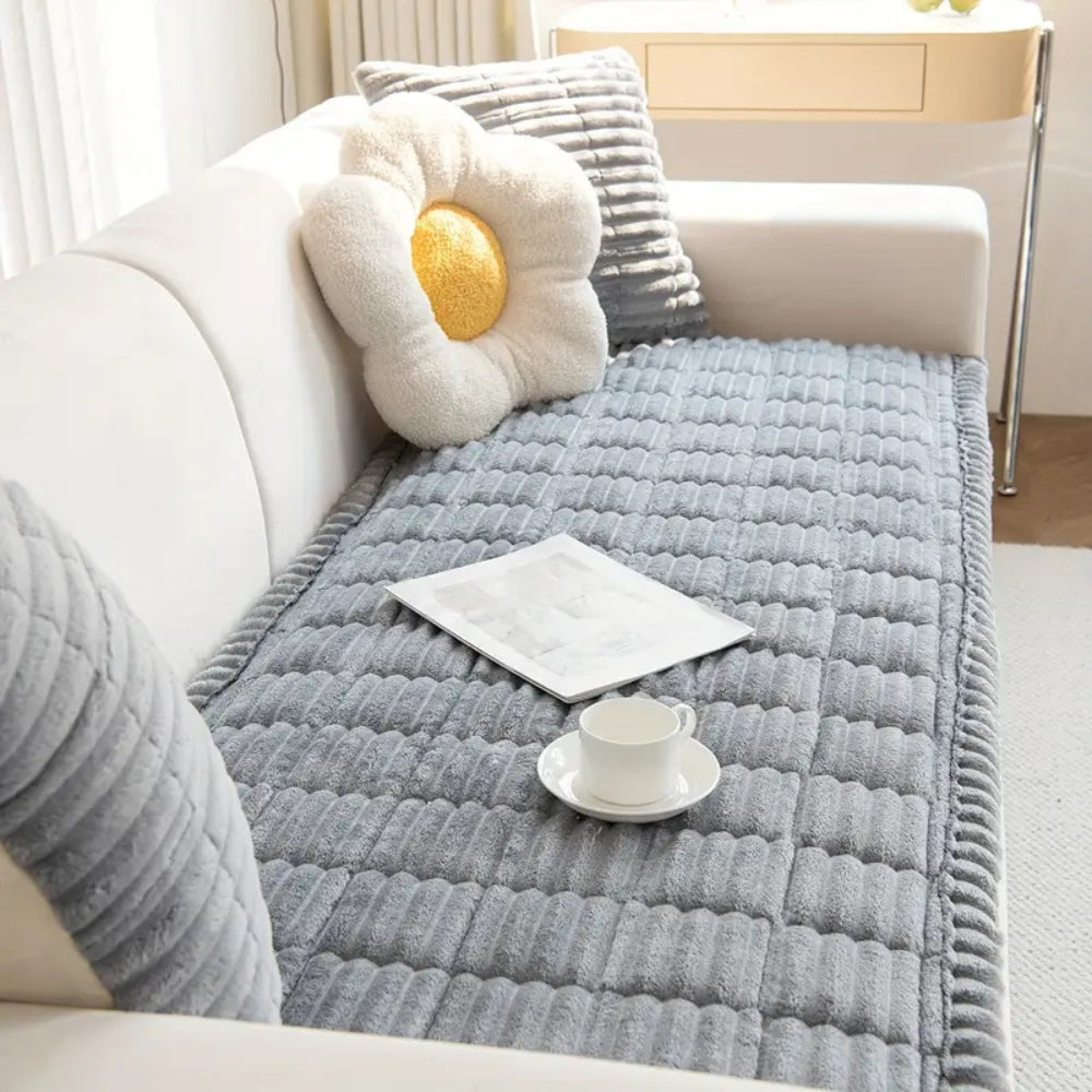 Plush Sofa Protector — Non-Slip Flannel Cover with Pleated Edges 6