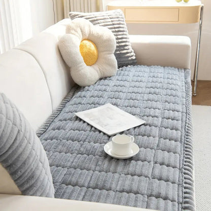Plush Sofa Protector — Non-Slip Flannel Cover with Pleated Edges 6