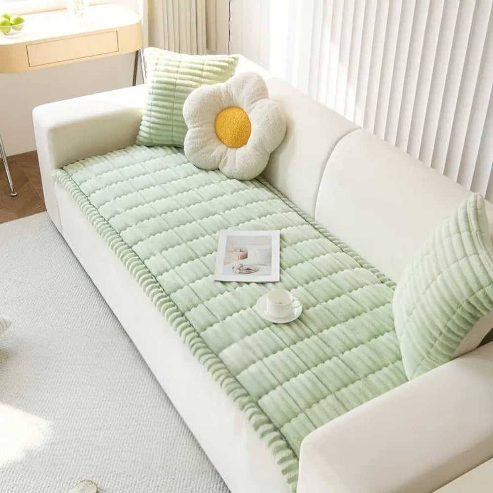 Plush Sofa Protector — Non-Slip Flannel Cover with Pleated Edges 7