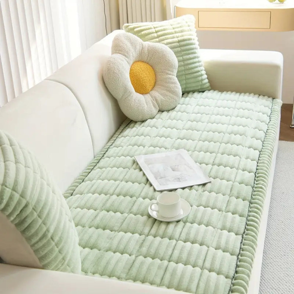 Plush Sofa Protector — Non-Slip Flannel Cover with Pleated Edges 1