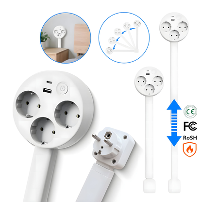 PowerReach Extendable Power Strip — USB-C, USB-A & EU Sockets 2