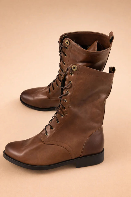 Rosvella Women's Retro Lace-Up Ankle Boots — Foldable Cuff 1