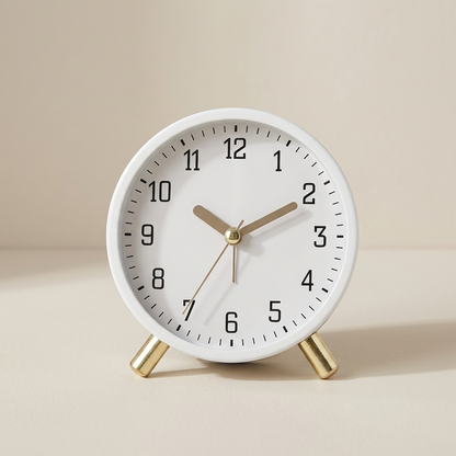 Scandinavian Silent Table Clock — Metal Glass Battery Powered 3
