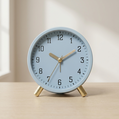 Scandinavian Silent Table Clock — Metal Glass Battery Powered 1