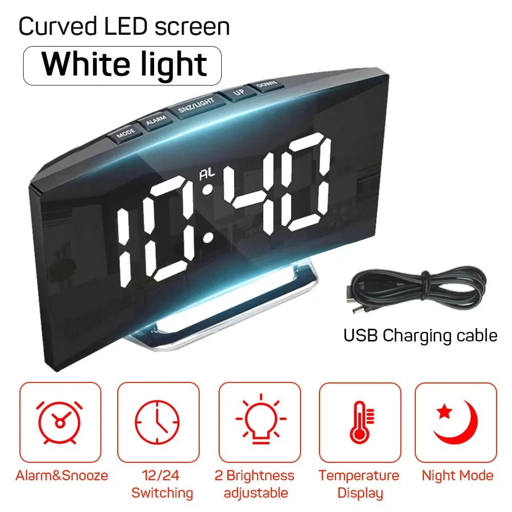 Silent LED Alarm Clock — Large Display Slim Mirror Design 3
